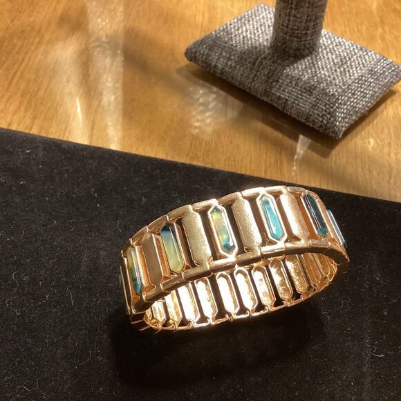 Goldtone and Blue Stretch Bracelet - Picture 1 of 6